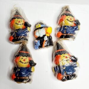Vintage Halloween Candles Witch Scarecrow Five (5) Black, Orange, Yellow Kitchy